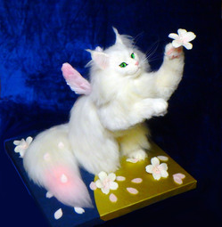 桜花　Cherry Blossoms　Fleurs de cerisier　羊毛フェルト　needlefelting art wool sanaekumaki 熊木早苗　chat　cat gato