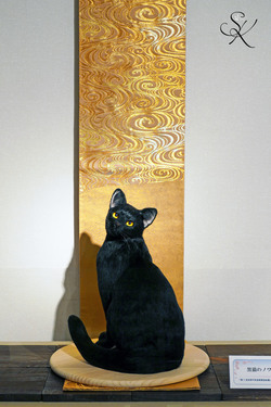 黒猫　ノワール　Gato negro　Chat noir　Black cat　羊毛フェルト　Wool felt　japan sanaekumaki 熊木早苗　モダンアート　Modern art　Art moderne